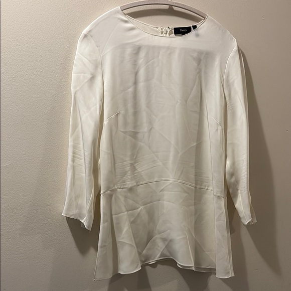 Theory Women's White silk blouse - size large - zip closure - 3/4 sleeve - Picture 1 of 8